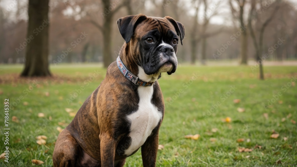 Brindle boxer in the park