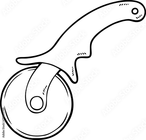 Vector Cartoon Stainless Pizza Cutter Line Art