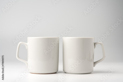 Blank white mugs mock up on white background