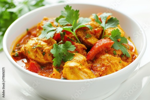Chicken curry served on a white surface photo