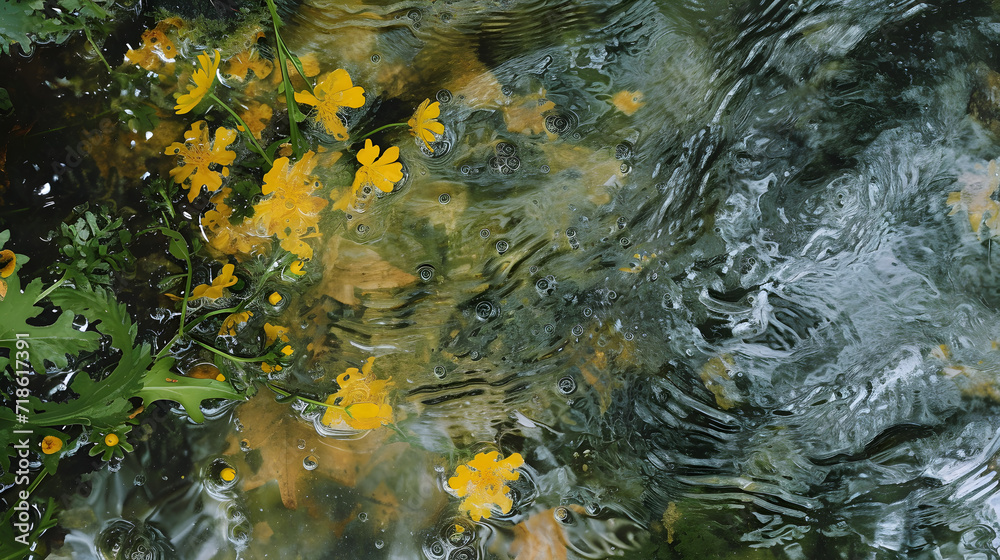 Close Up: Yellow Flowers Floating in Water