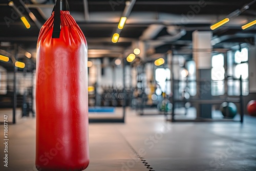 Fast red boxing bag in gym photo