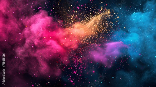 Holi clip art splashes of colorful powder in the air background.
