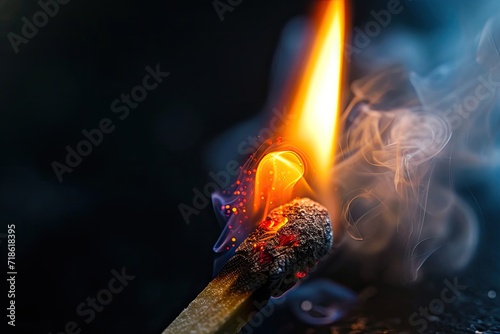 Macroeconomic fire blazing on match Studio image on black backdrop photo
