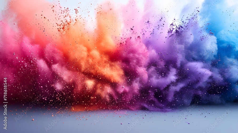 Holi clip art splashes of colorful powder in the air background.