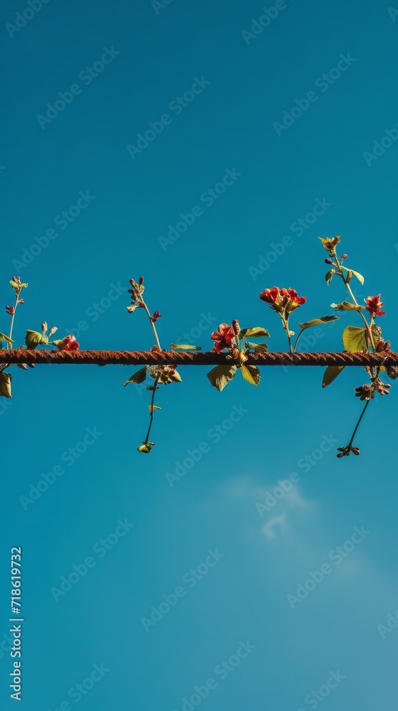 Obraz premium Urban Spring: Burst of New Life Over Rustic Metal Beam