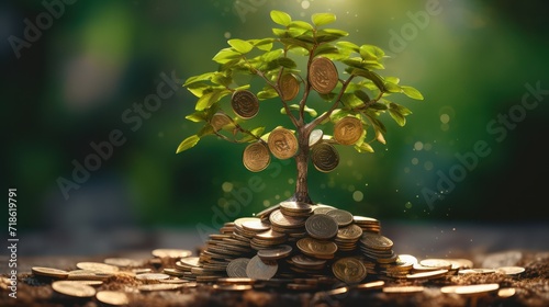 tree growing of accumulating wealth coin money investment overtime and building retirement or capital assets portfolio , success in business and startups or income of trading and dividend stock