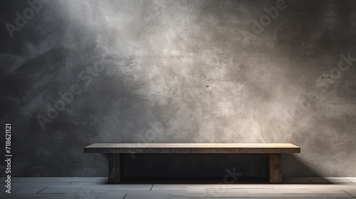 Grunge concrete wall texture and stone table background with light beam and shadow – ideal for product presentations, displays, and mock-ups