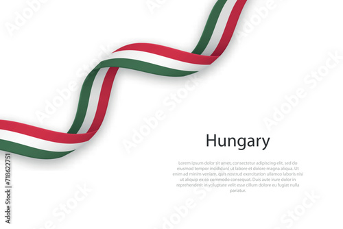 Waving ribbon with flag of Hungary
