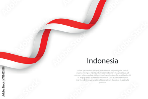 Waving ribbon with flag of Indonesia