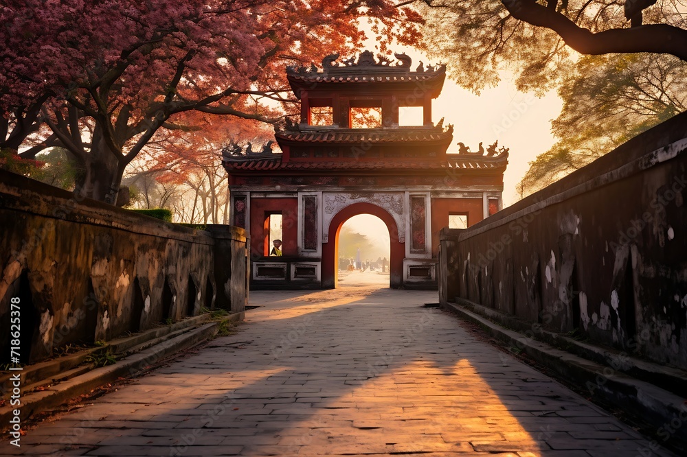 Obraz premium Beautiful view of the ancient gate of Hanoi, Vietnam