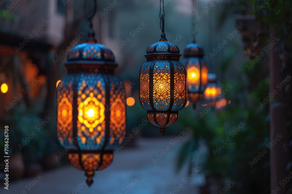 Arabic hanging lanterns at the dark night thick with moslem atmosphere professional photography Arabic hanging lanterns at the dark night thick with moslem atmosphere professional photography