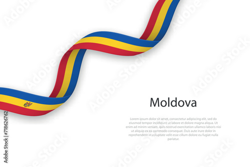 Waving ribbon with flag of Moldova