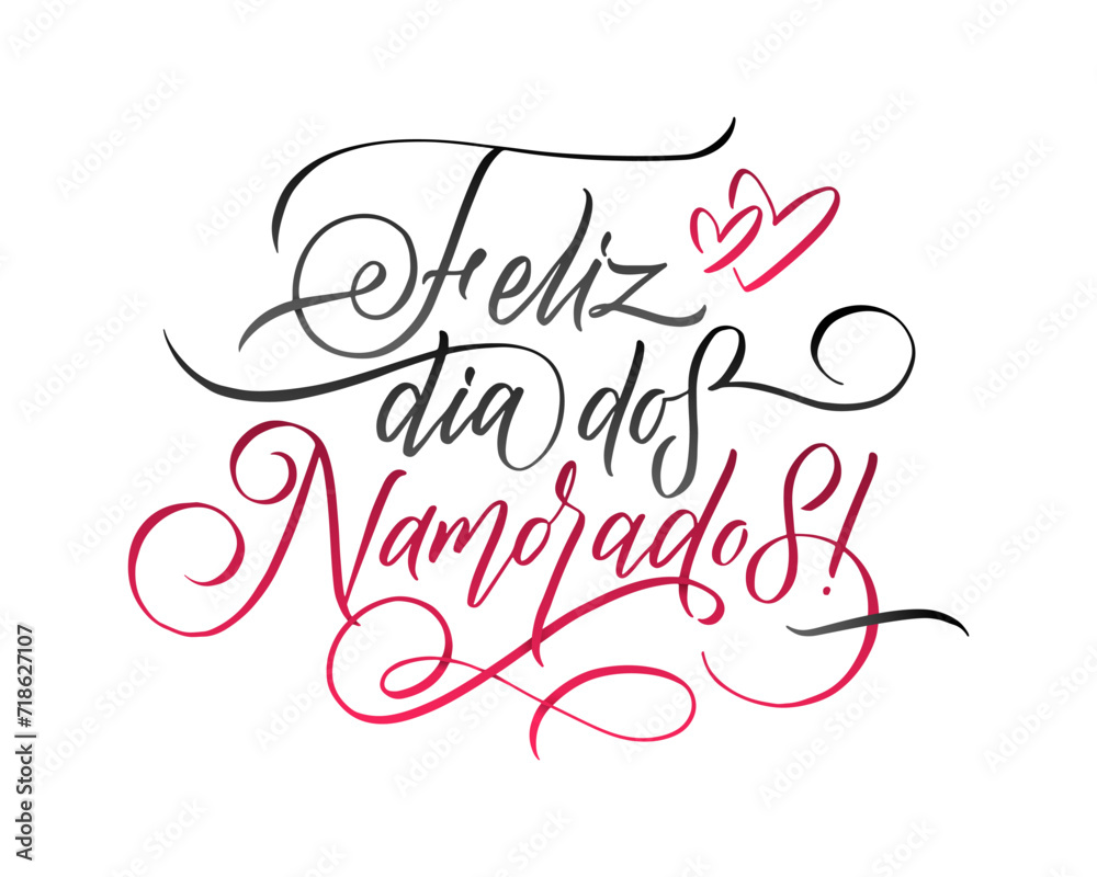 Happy Valentines Day Portuguese Lettering Background Greeting Card.