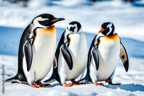 three penguins on the snow © Ateeq