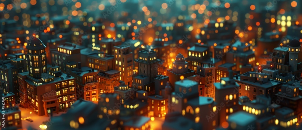 animated model of the city at night, in the style of photorealist details animated model of the city at night, in the style of photorealist details