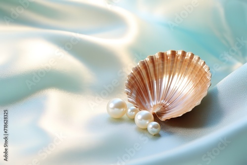 Shells with shiny pearl decoration on the side. generative AI