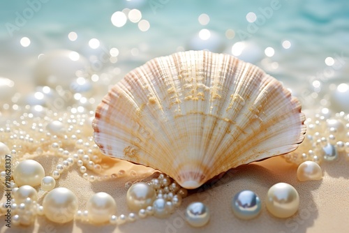 Shells with shiny pearl decoration on the side. generative AI © original logo
