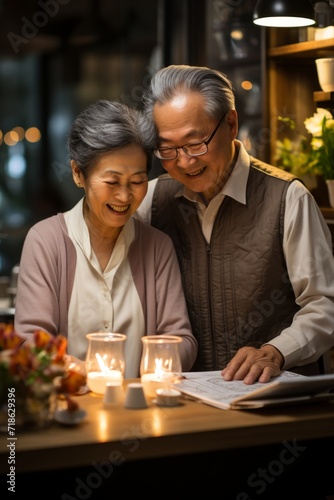 Elderly couple reviewing their retirement savings and investment portfolio  Generative AI