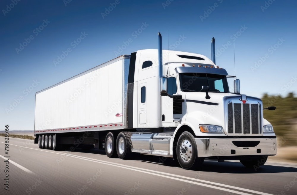 Truck with container on highway, cargo transportation concept