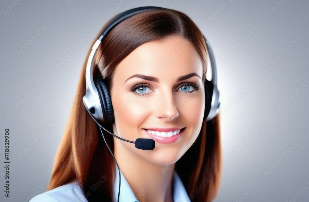 Call center consultant with headset close-up Call center consultant with headset close-up