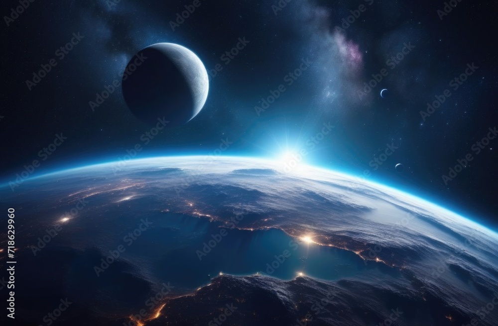 Fototapeta premium View of the Earth, star and galaxy. Concept on the theme of ecology, environment, Earth Day