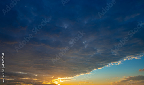 Sunset clouds are gathering. Panoramic sunrise or sunset sky with clouds. Sunset Sky on Twilight in the Evening with Sunset. Cloud Nature Sky Backgrounds. Sky Sunrise, Dusk clouds.