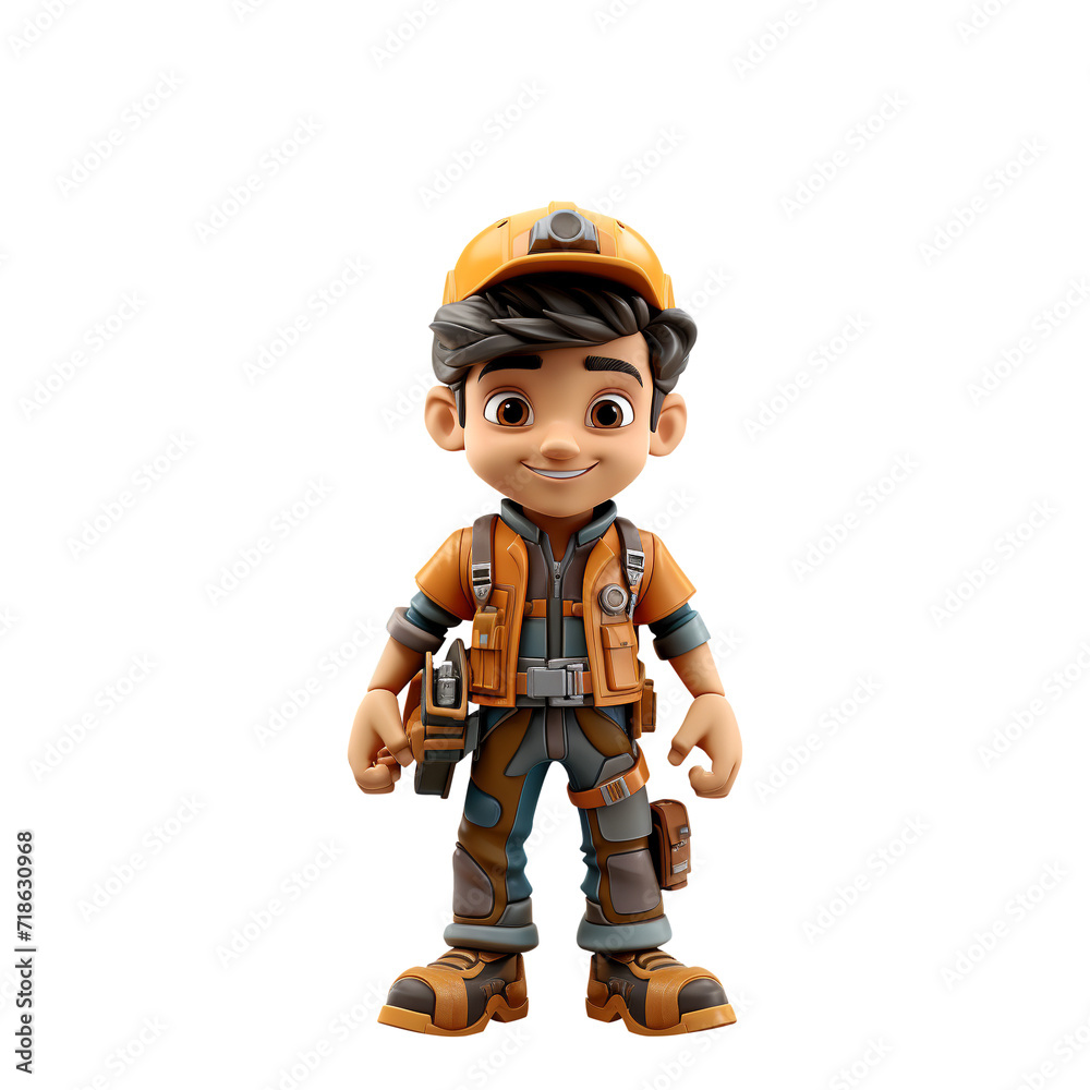 Carpenter cartoon figure model standing isolated on white background