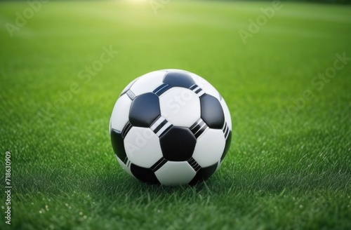 soccer  ball on grass and stadium.