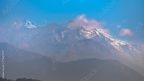 A view of Snow clad Kangchenjunga Peak  also spelled Kanchenjunga  