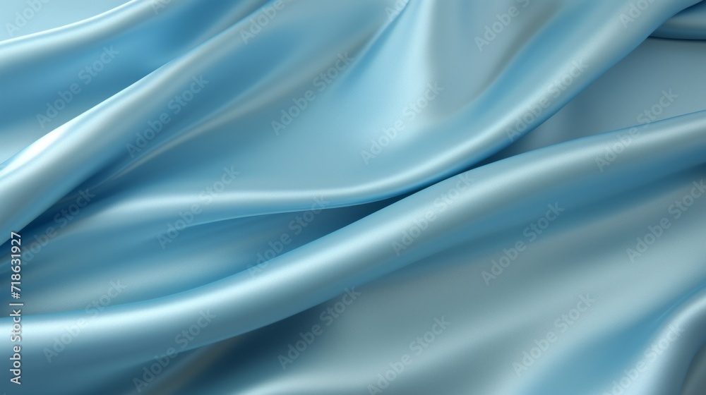 Close-up of smooth blue satin fabric, highlighting the luxurious texture and graceful folds.