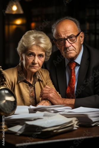 Elderly man and woman going through paperwork to organize their important financial documents  Generative AI