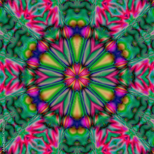 Abstract colorful mandala background. Vibrant mandala pattern in laser light  color scheme  abstract background for various projects