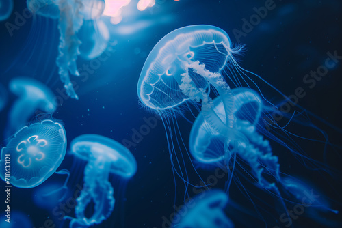 Majestic Purple Jellyfish Gliding in Deep Blue Waters © Svetlana