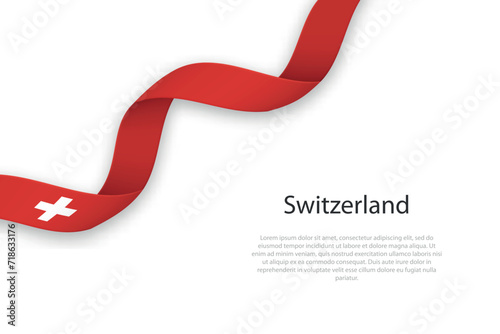 Waving ribbon with flag of Switzerland