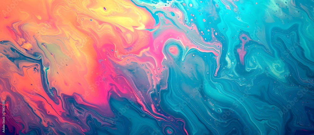 Abstract Painting With Blue, Pink, and Yellow Colors