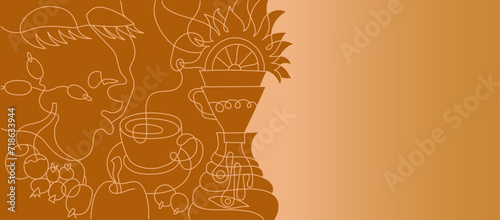 Vector illustration for coffee lovers. Pour over image. Creative surreal illustration with flavor wheel. Coffee shop banner template. Coffee cupping or coffee tasting concept.