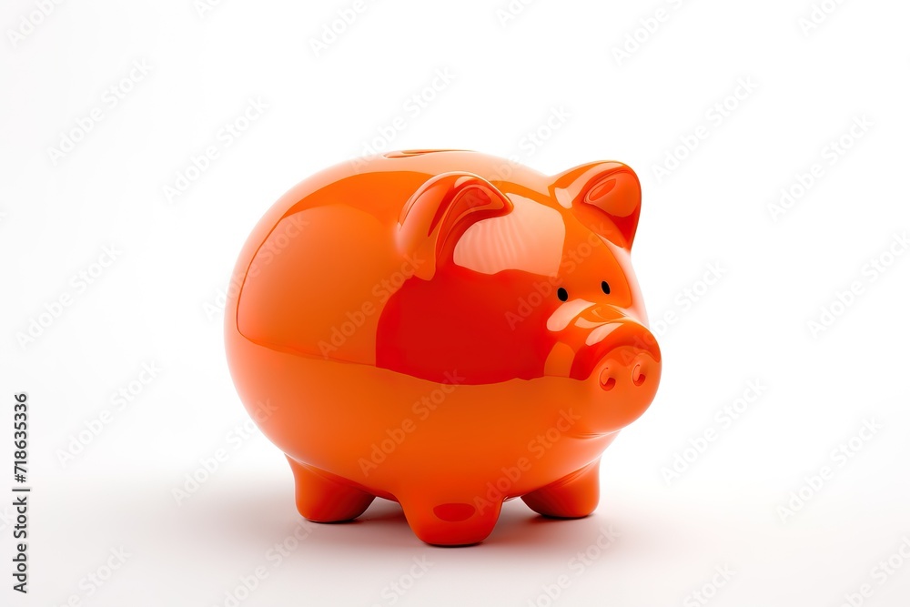 Shiny orange Piggy Bank on a white Background. generative AI Shiny orange Piggy Bank on a white Background. generative AI