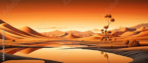 A vast desert landscape stretching into the horizon, adorned with shimmering golden sand. © Murda