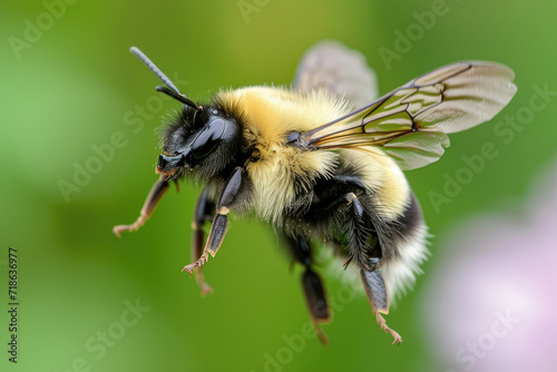 A mesmerizing macro shot capturing the graceful flight of a large bumblebee © Venka