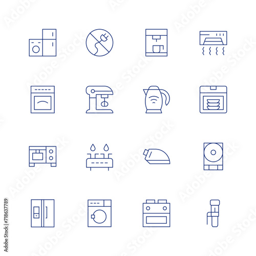 Appliances line icon set on transparent background with editable stroke. Containing electricappliance, oven, smartrefrigerator, off, blender, stove, laundry, coffeemaker, electrickettle, iron.
