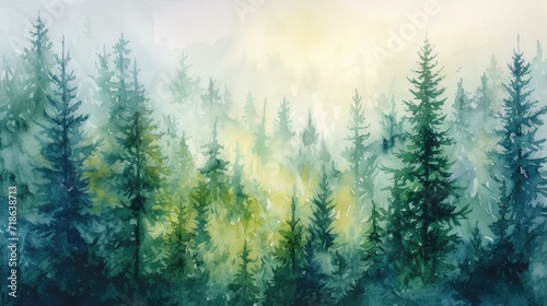 Watercolor painting of a spruce forest © fledermausstudio