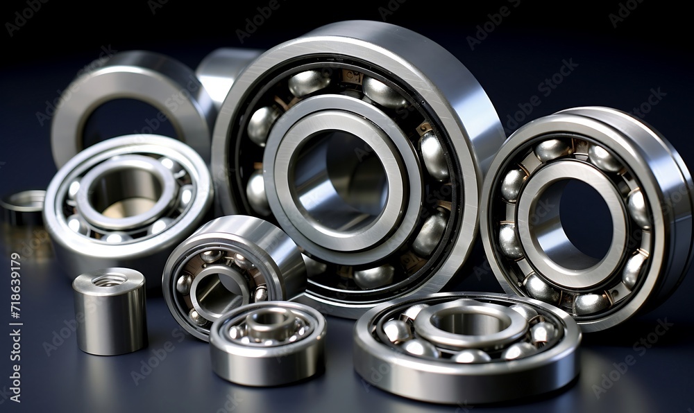 Ball bearings on a black background. Close-up of bearings. Ball bearings on a black background. Close-up of bearings.