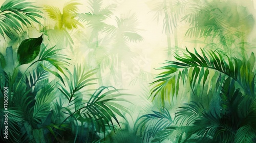 watercolor painting of green tropical vegetation © fledermausstudio