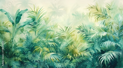 watercolor painting of green tropical vegetation © fledermausstudio
