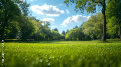 Green grass and trees in the park. Natural background. Selective focus.