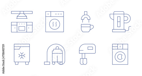 Appliances icons. Editable stroke. Containing kitchen, fridge, dryingmachine, vaccumcleaner, espresso, blender, electrickettle, laundrymachine.