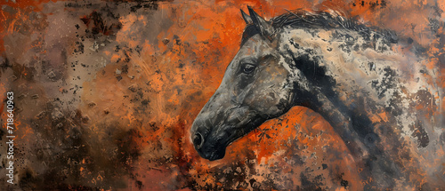Painting of a Horse on a Rusted Wall photo