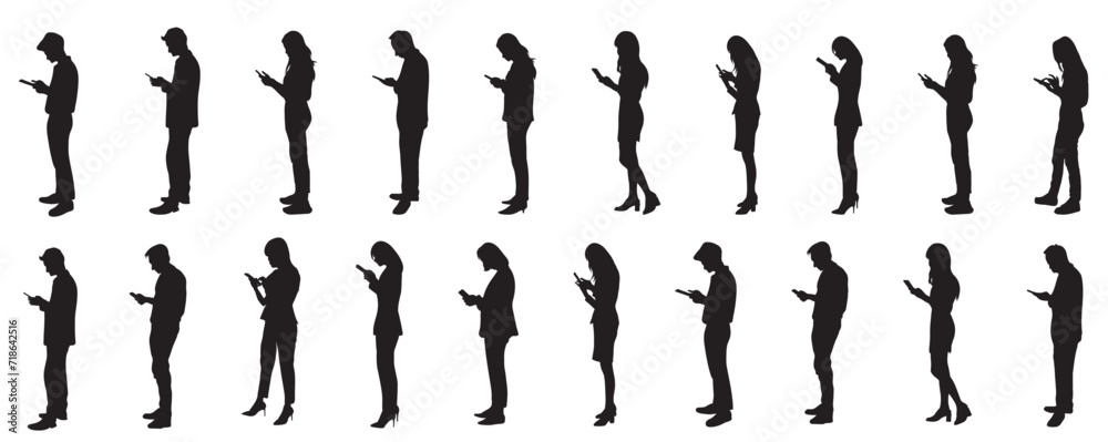 Silhouette of people using mobile phone or smart phone. Modern concept of people phone addiction. Silhouette of people using mobile phone or smart phone. Modern concept of people phone addiction.