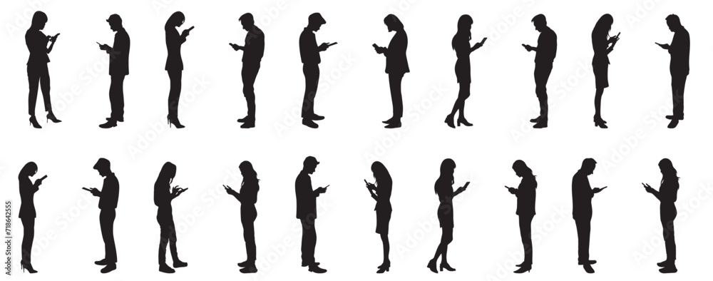 people silhouettes with phone - vector